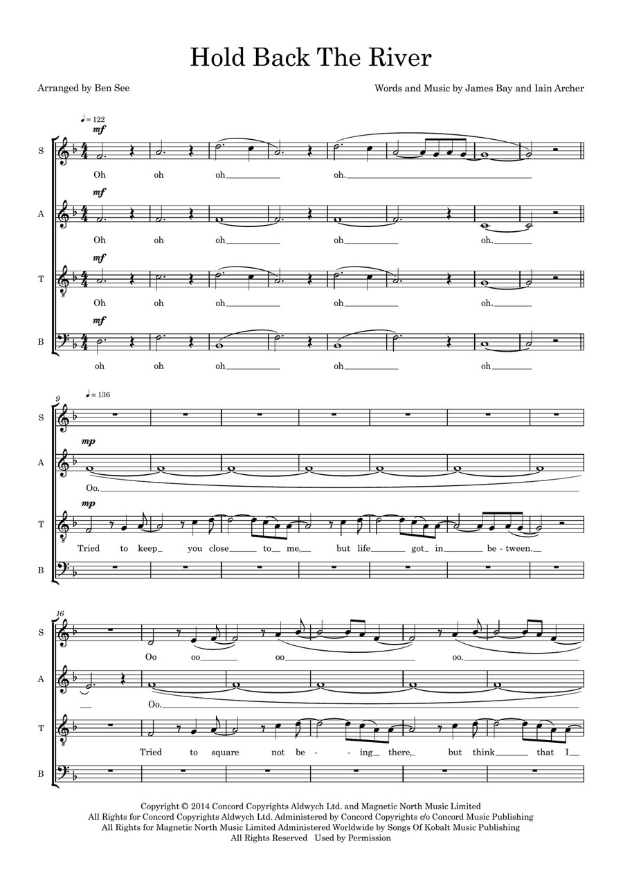 Hold Back The River (arr. Ben See) 4-Part scores gallery preview page 1