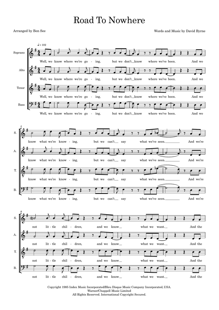 Road To Nowhere (arr. Ben See) 4-Part scores gallery preview page 1