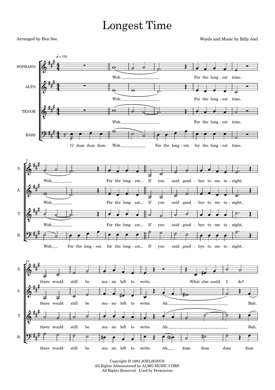 Longest Time (arr. Ben See) 4-Part scores gallery preview page 1