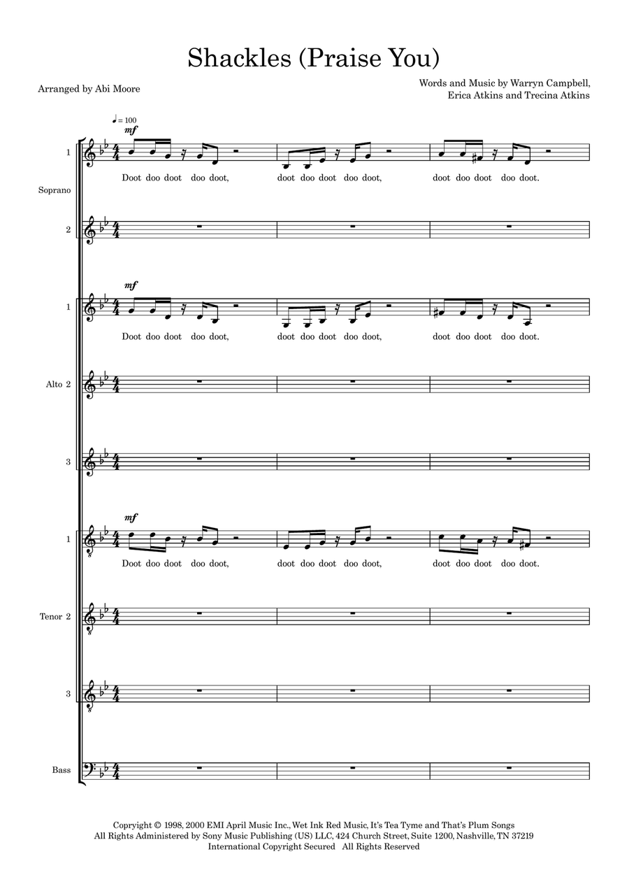 Shackles (Praise You) (arr. Abi Moore) Divisi scores gallery preview page 1
