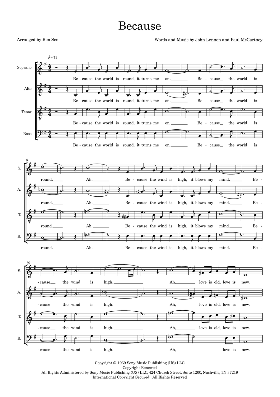 Because (arr. Ben See) Because (arr. Ben See) 4-Part scores gallery preview page 1