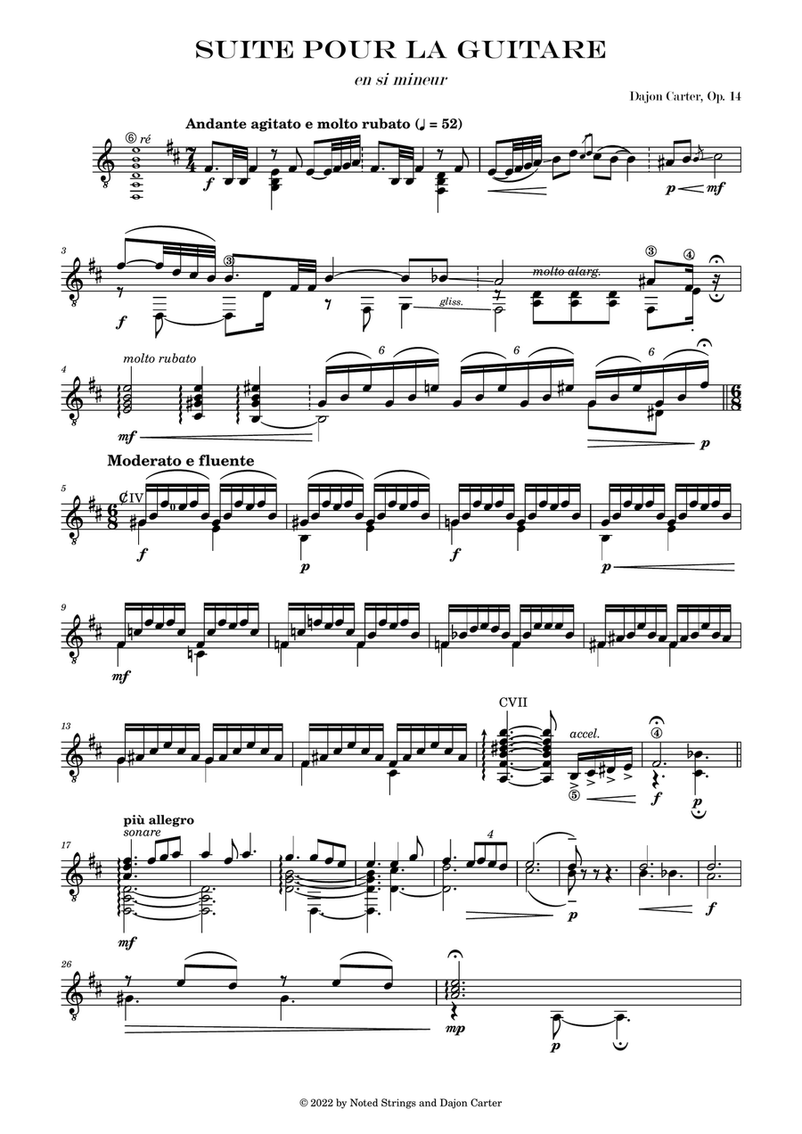 Suite pour la Guitare (Guitar Suite in B minor) Chamber Music scores gallery preview page 1