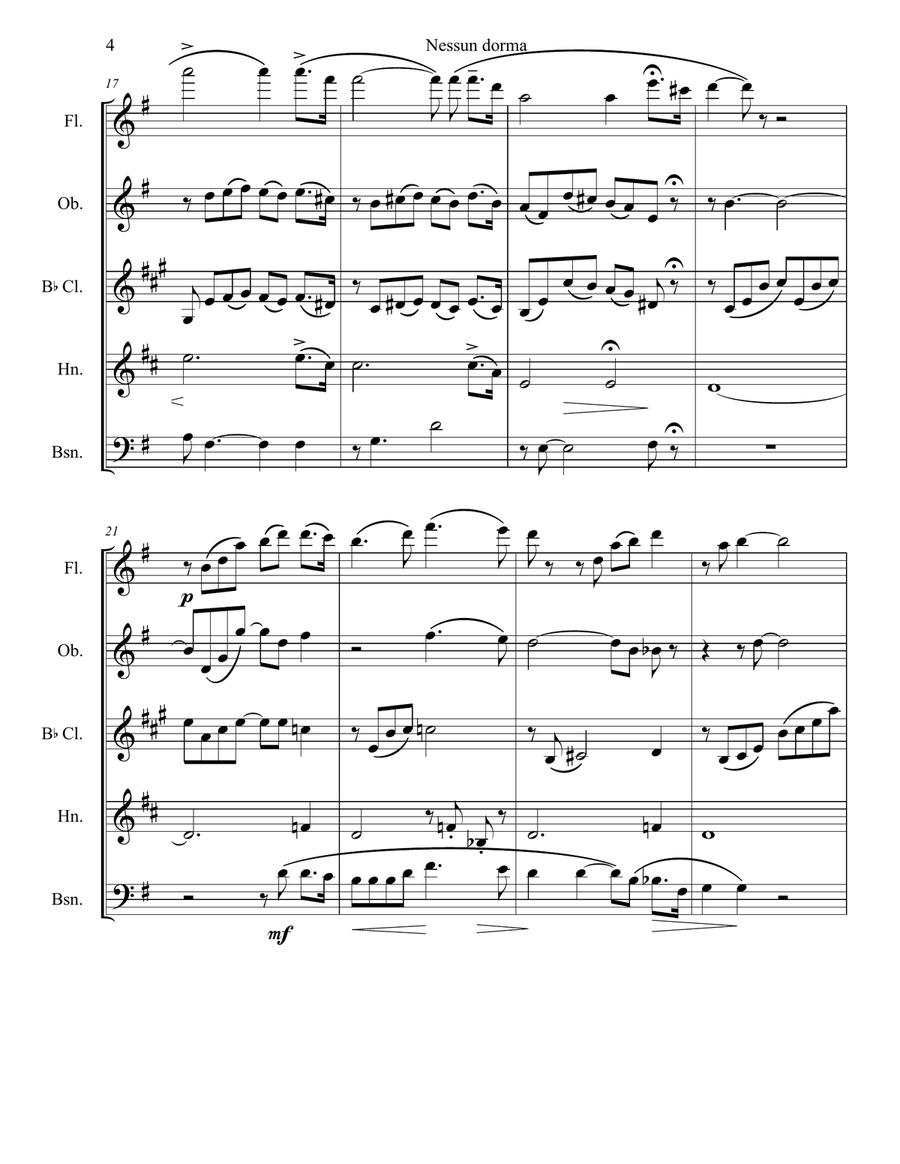 Nessun dorma from Turandot for Woodwind Quintet Woodwind Quintet scores gallery preview page 4