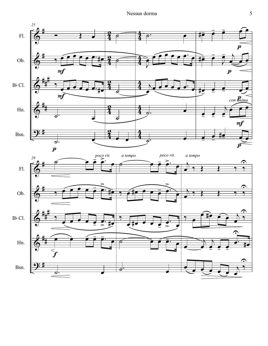 Nessun dorma from Turandot for Woodwind Quintet Woodwind Quintet scores gallery preview page 5