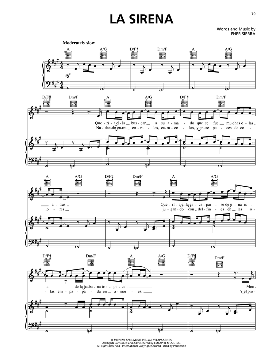 La Sirena La Sirena Piano, Vocal, Guitar scores gallery preview page 1