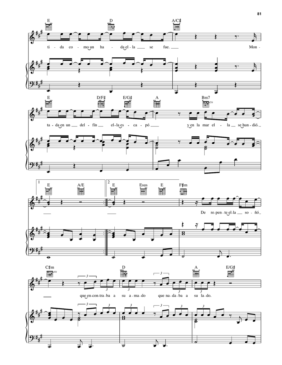La Sirena La Sirena Piano, Vocal, Guitar scores gallery preview page 3