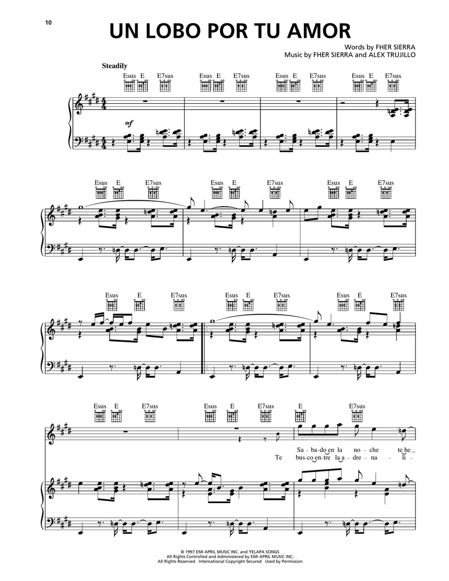 Un Lobo Por Tu Amor Un Lobo Por Tu Amor Piano, Vocal, Guitar scores gallery preview page 1