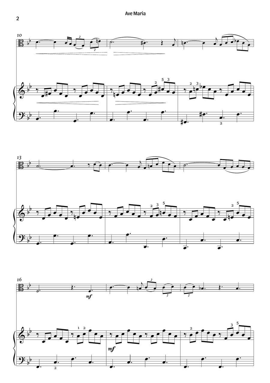 Ave Maria (viola and piano – clean with fingering) Piano scores gallery preview page 2