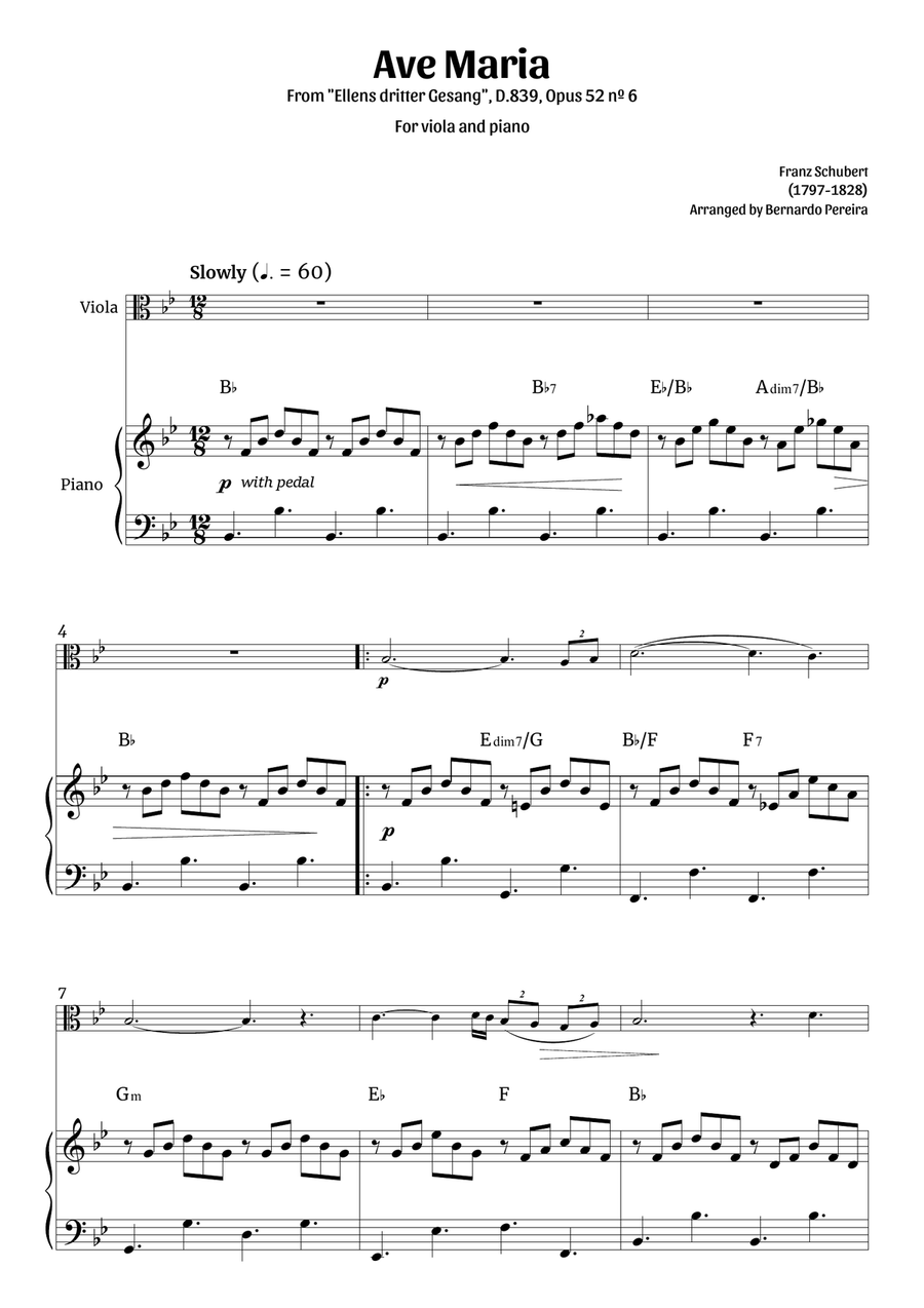 Ave Maria (viola and piano – clean with chords) Piano scores gallery preview page 1