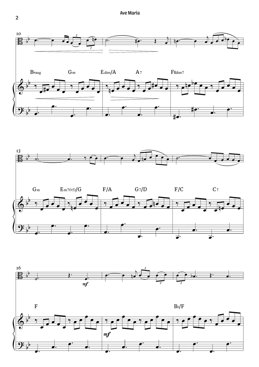 Ave Maria (viola and piano – clean with chords) Piano scores gallery preview page 2