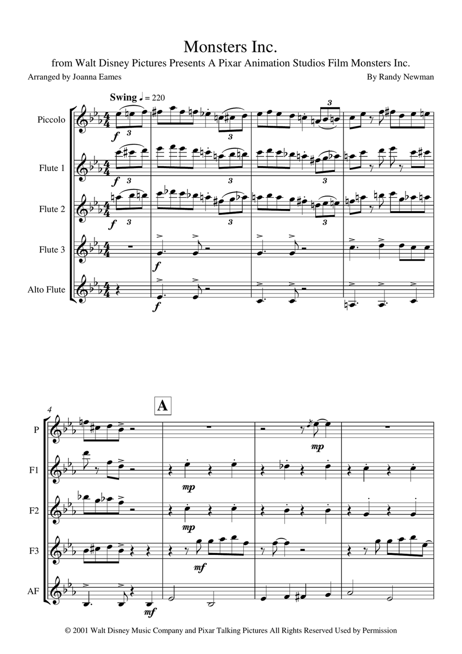 Monsters Inc. Woodwind Ensemble scores gallery preview page 1