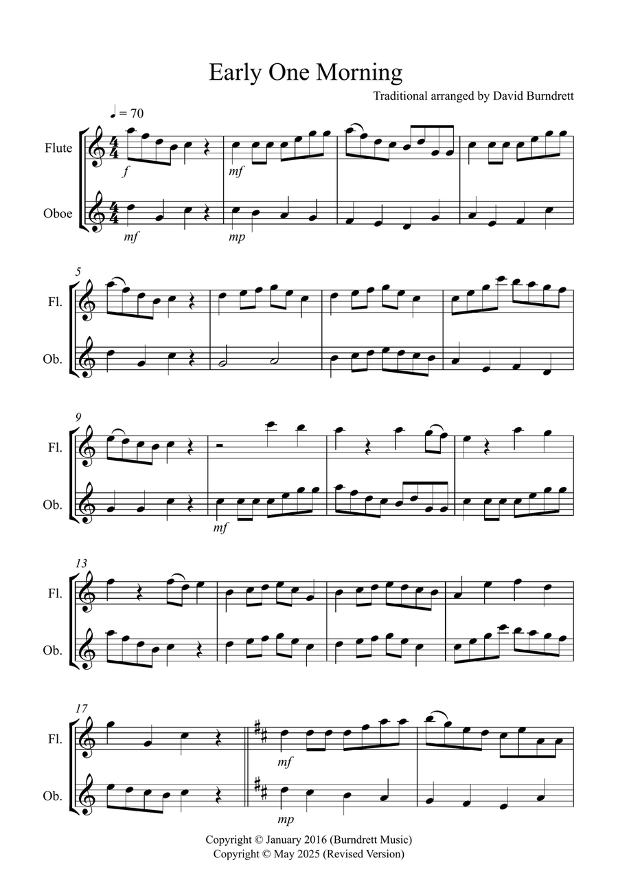 Early One Morning for Flute and Oboe Duet Woodwind Duet scores gallery preview page 1