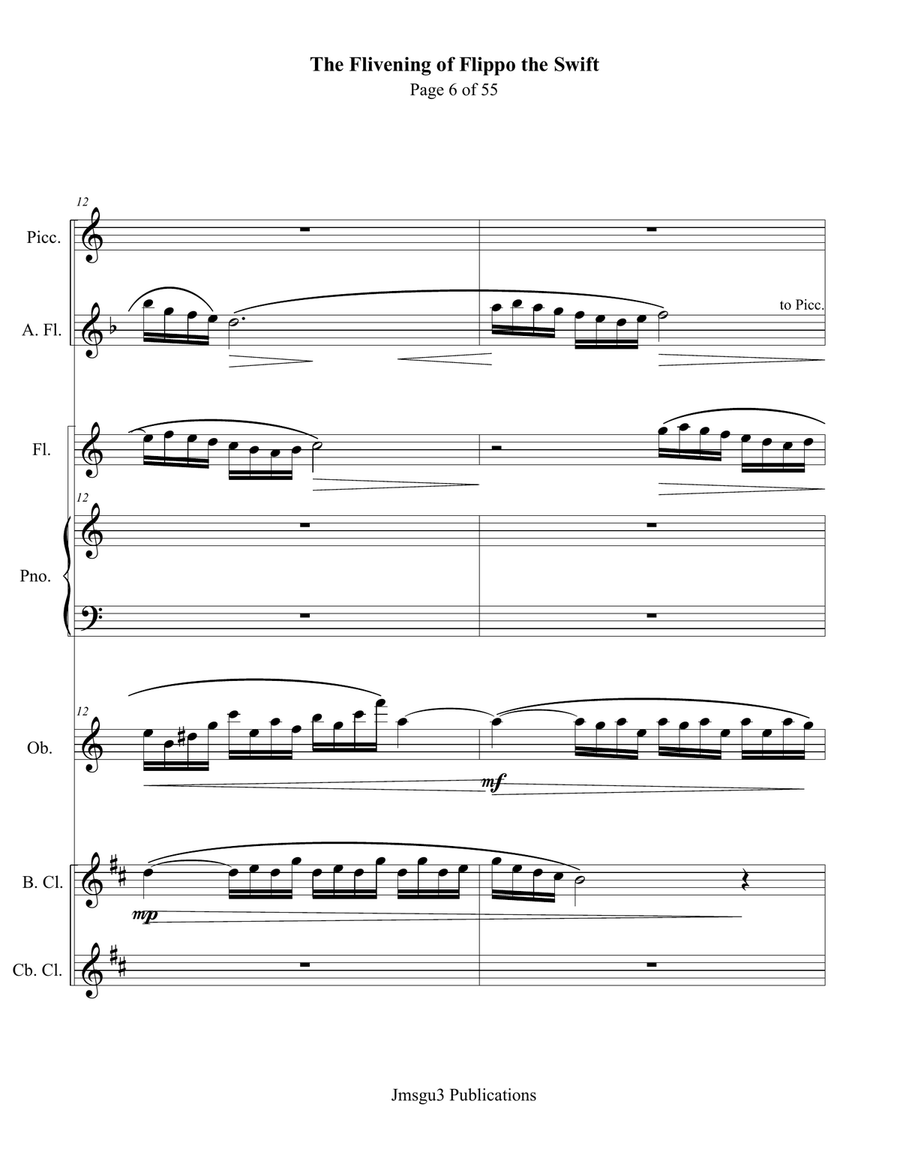 Guthrie: The Flivening of Flippo the Swift - Score Only Woodwind Ensemble scores gallery preview page 6