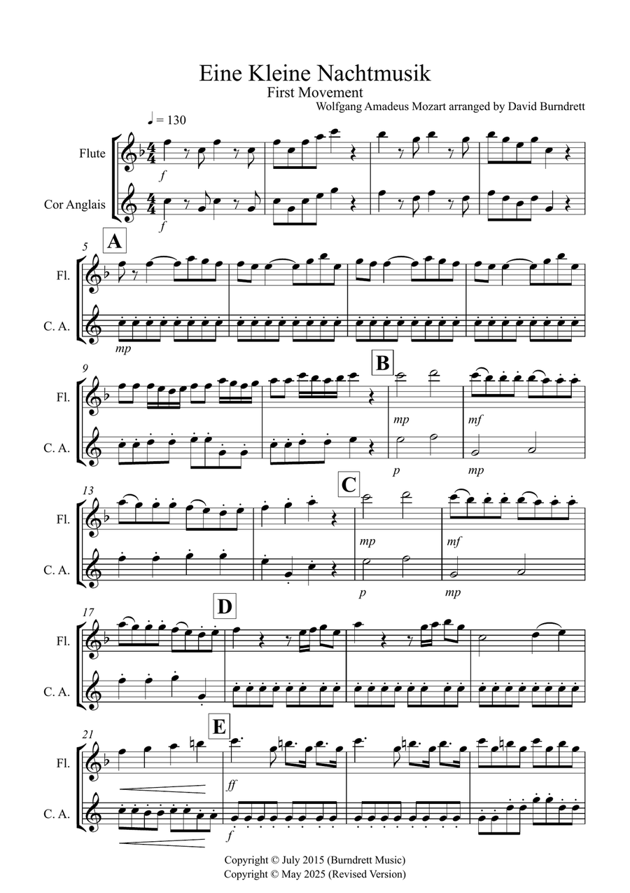 Eine Kleine Nachtmusik (1st Movement) for Flute and Cor Anglais Duet Woodwind Duet scores gallery preview page 1