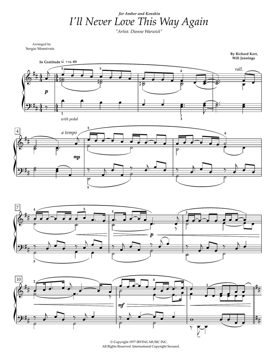 I'll Never Love This Way Again Piano Method scores gallery preview page 1