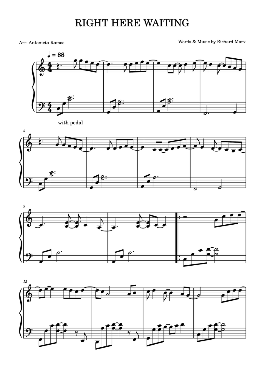 Right Here Waiting Right Here Waiting Piano Solo scores gallery preview page 1