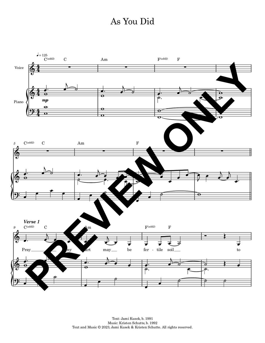 As You Did As You Did Piano, Vocal scores gallery preview page 1