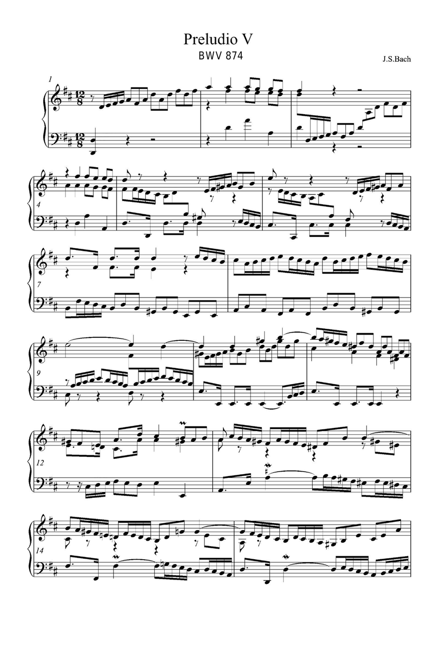 Preludio V BWV 874 - Johann Sebastian Bach Piano Solo scores gallery preview page 1