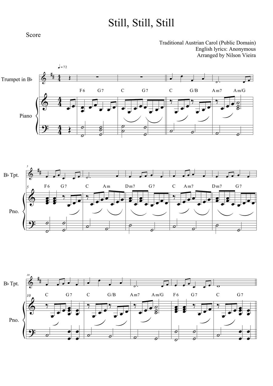 Still, Still, Still – Trumpet and Piano Christmas Arrangement (with Chords) Trumpet Solo scores gallery preview page 2