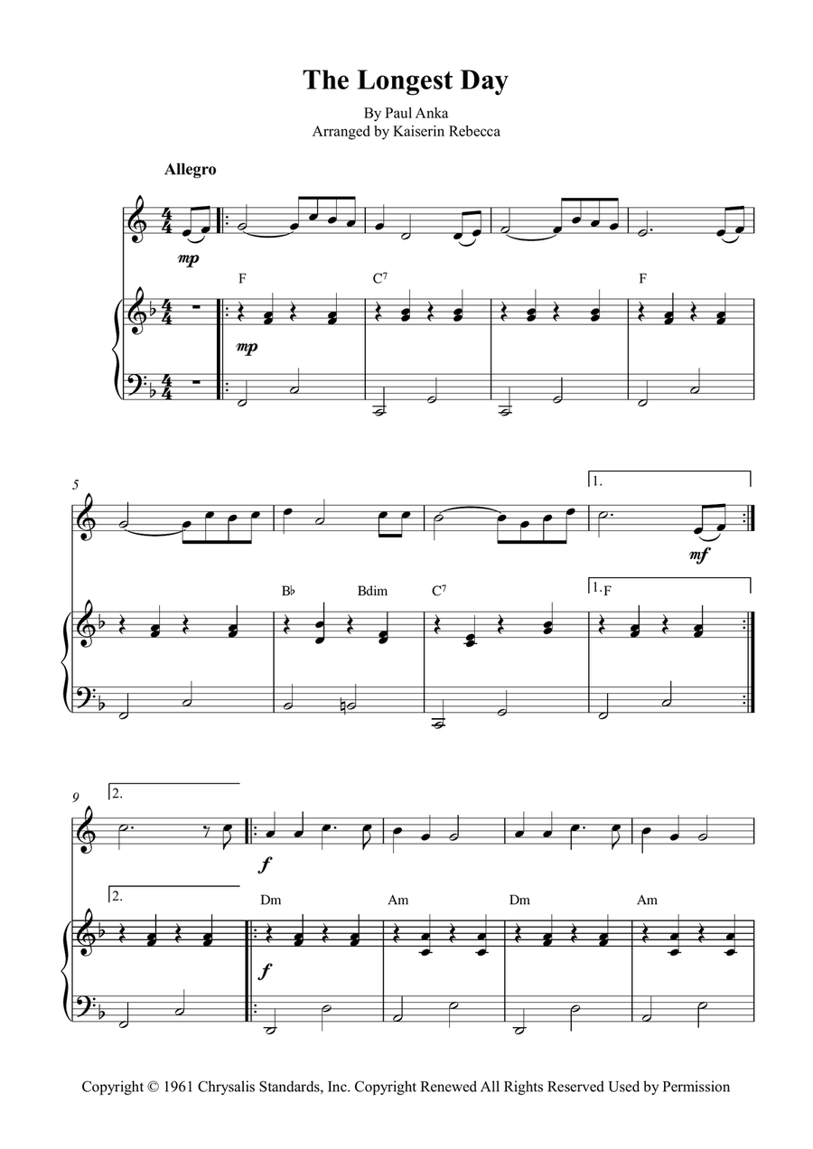 The Longest Day The Longest Day Piano scores gallery preview page 1