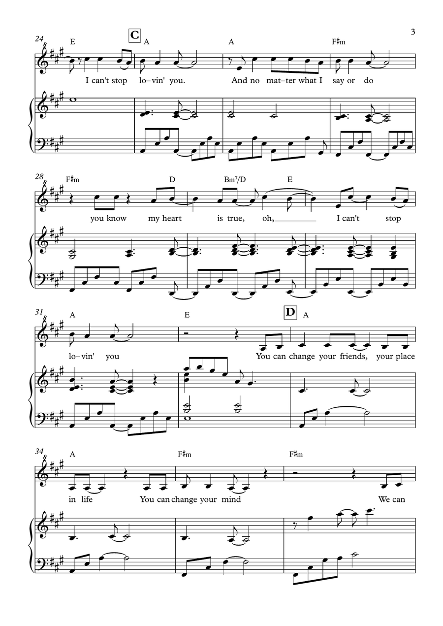 Can't Stop Loving You Can't Stop Loving You Piano, Vocal scores gallery preview page 3