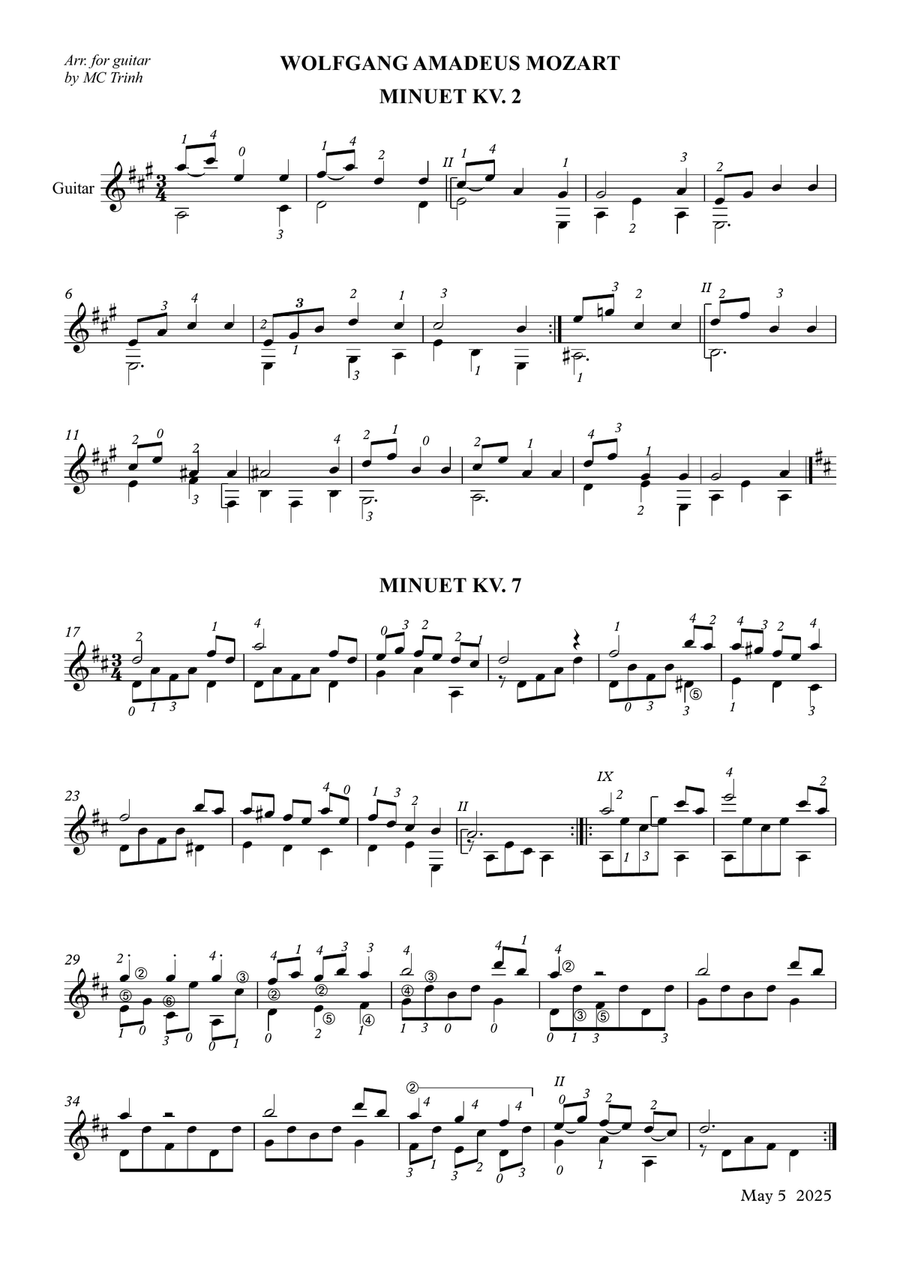 Minuet KV 2 & KV 7 Minuet KV 2 & KV 7 Acoustic Guitar scores gallery preview page 1