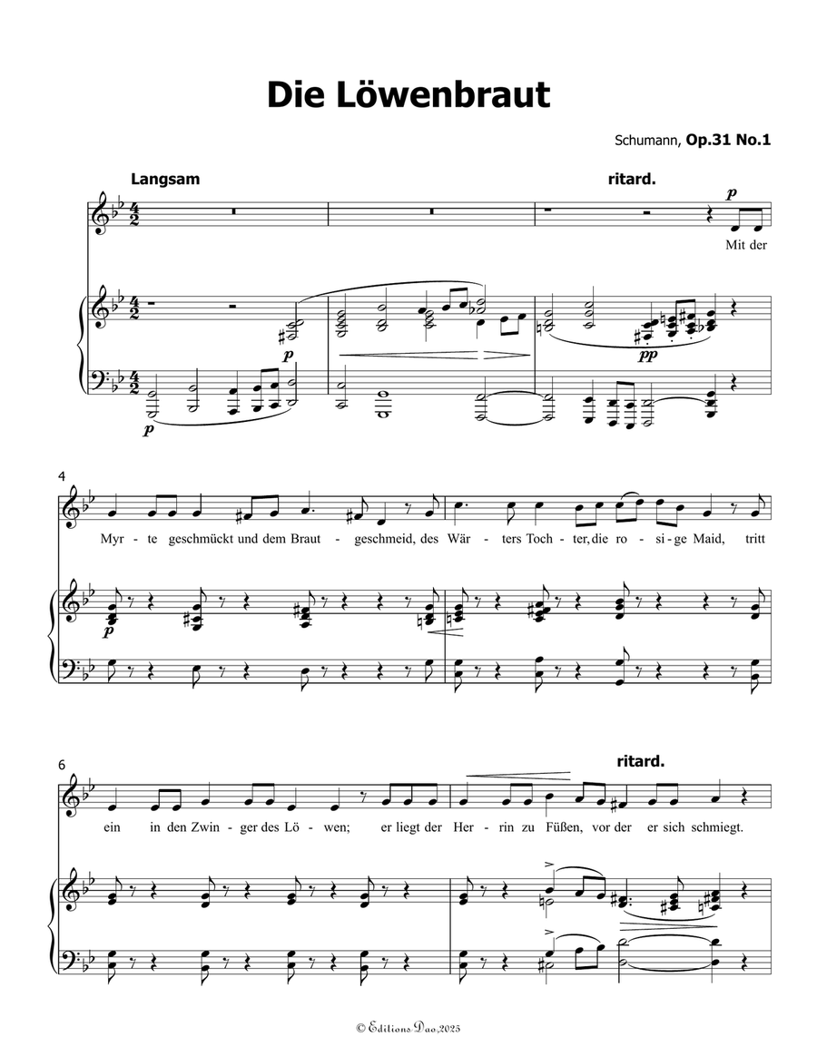 Die Lowenbraut, by Schumann, Op.31 No.1, in g minor Piano, Vocal scores gallery preview page 3