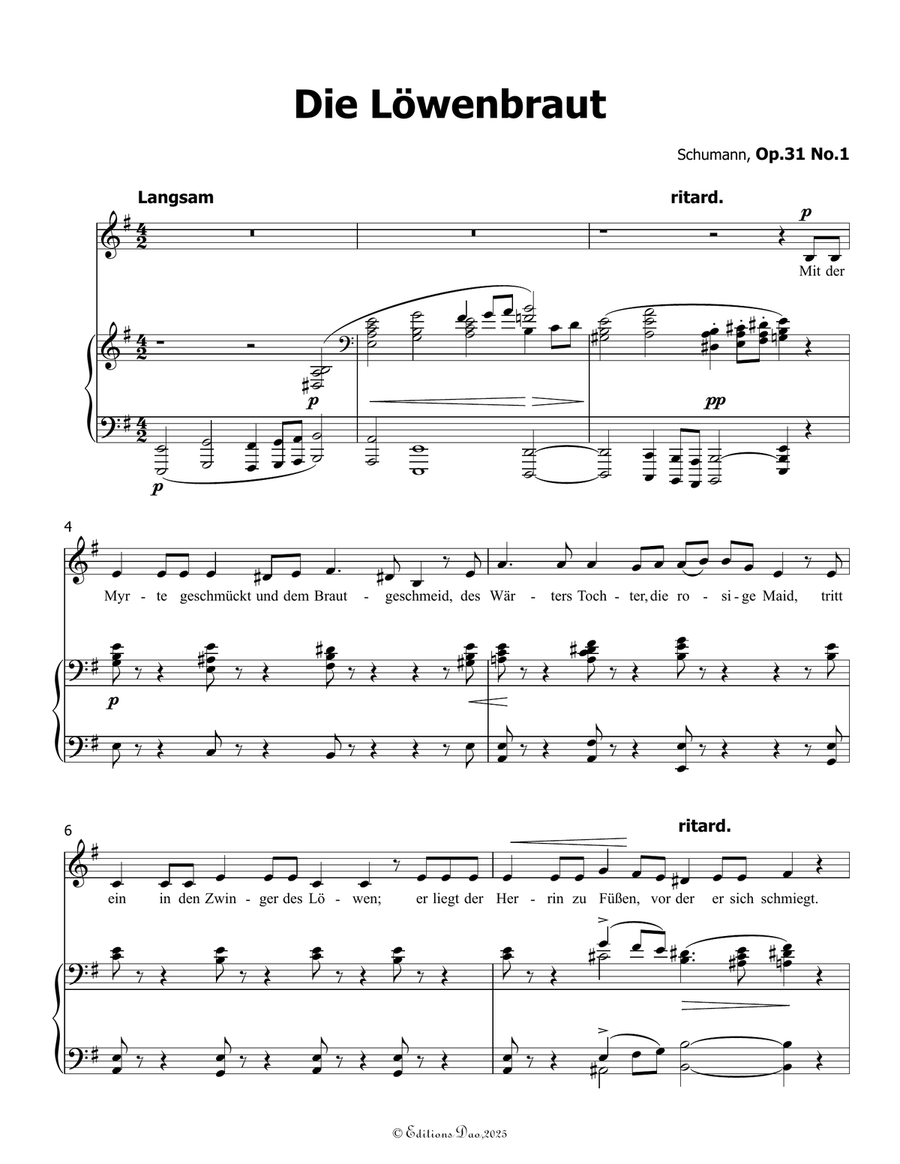 Die Lowenbraut, by Schumann, Op.31 No.1, in e minor by Robert Schumann Piano, Vocal - Digital Sheet Music page 3
