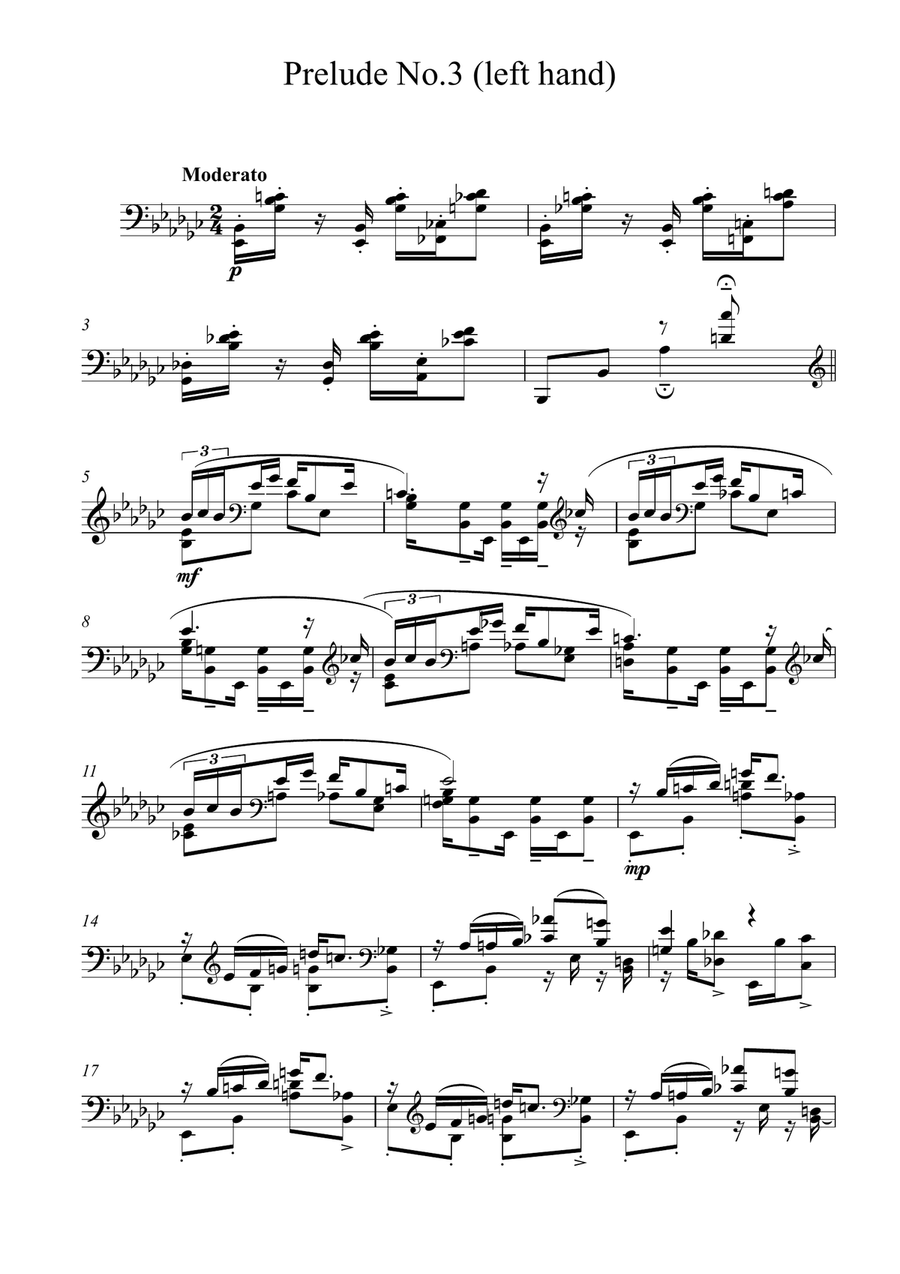 Prelude No.3 (for Left Hand) Piano Solo scores gallery preview page 1