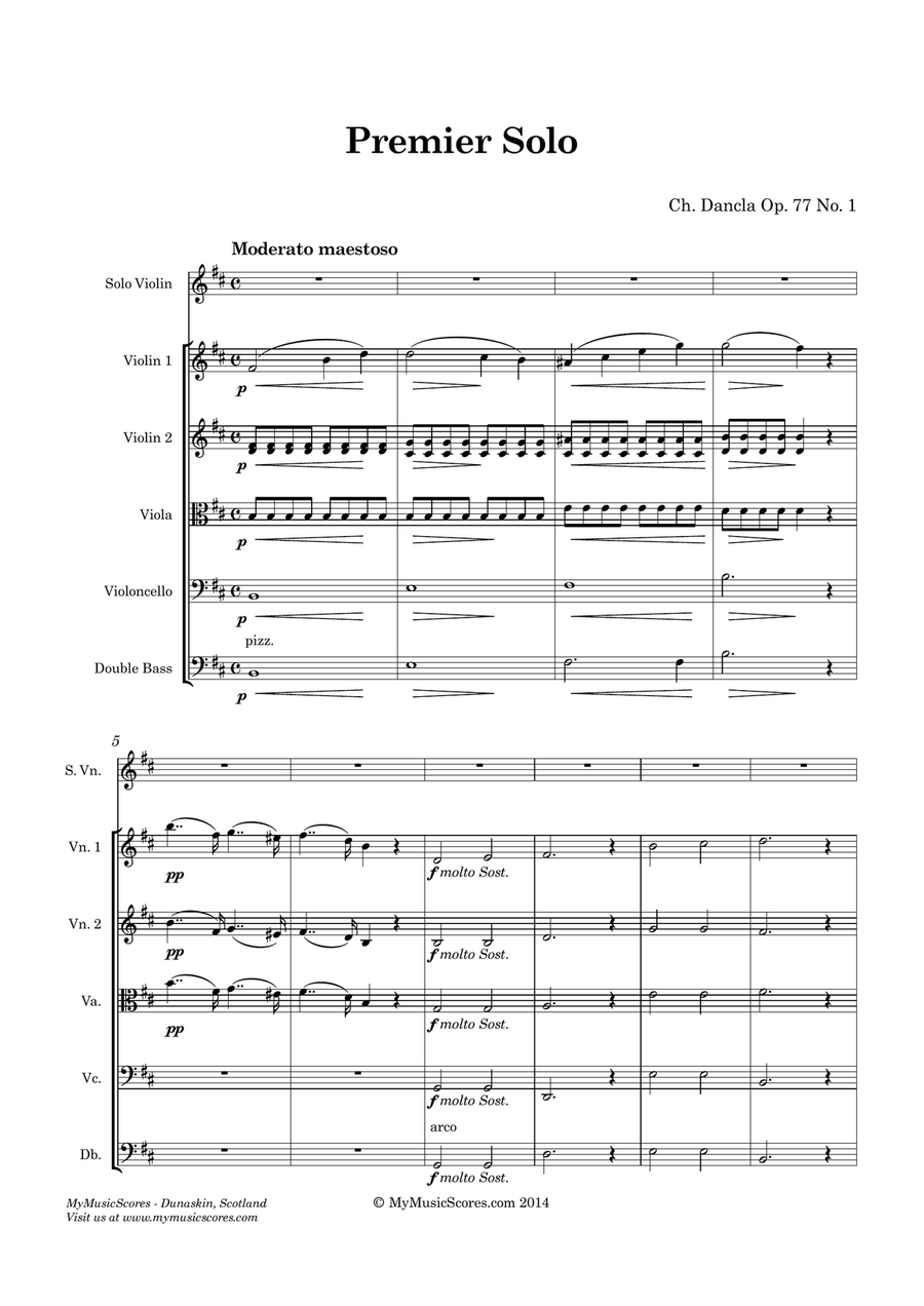 Dancla Premier Solo Op. 77 No. 1 for Violin and String Orchestra String Orchestra scores gallery preview page 2