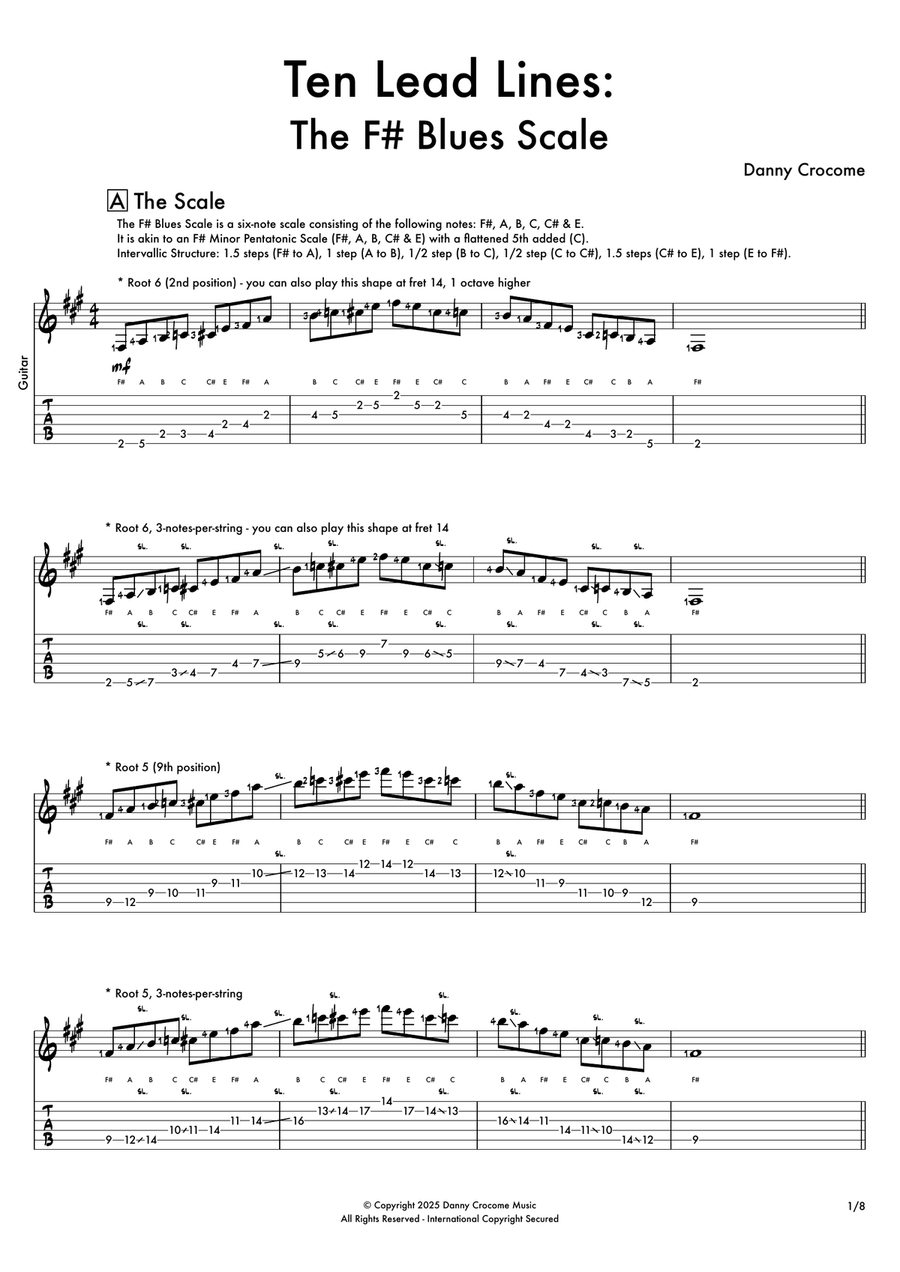 Ten Lead Lines: The F# Blues Scale Electric Guitar scores gallery preview page 2