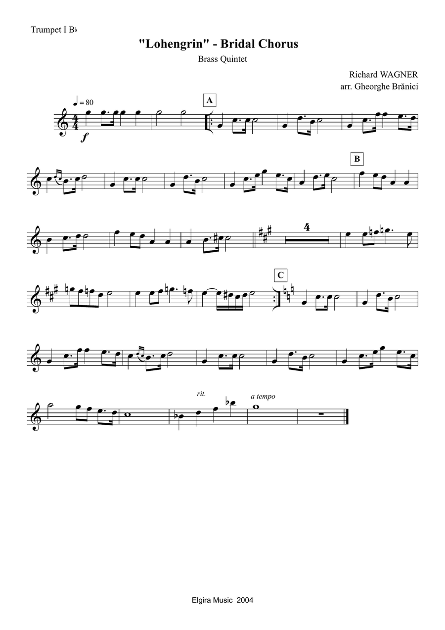 BRIDAL CHORUS from Lohengrin Brass Quintet scores gallery preview page 3
