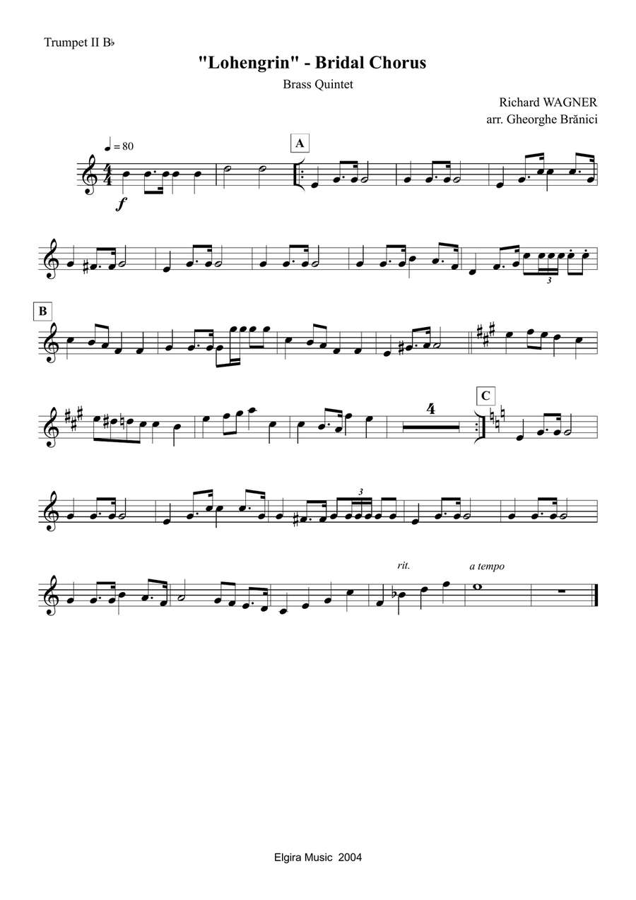 BRIDAL CHORUS from Lohengrin Brass Quintet scores gallery preview page 4