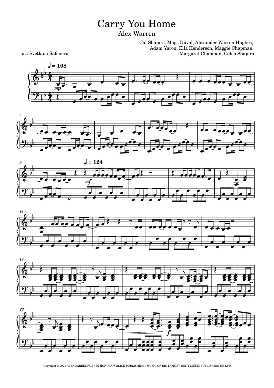 Carry You Home Carry You Home Piano Solo scores gallery preview page 1