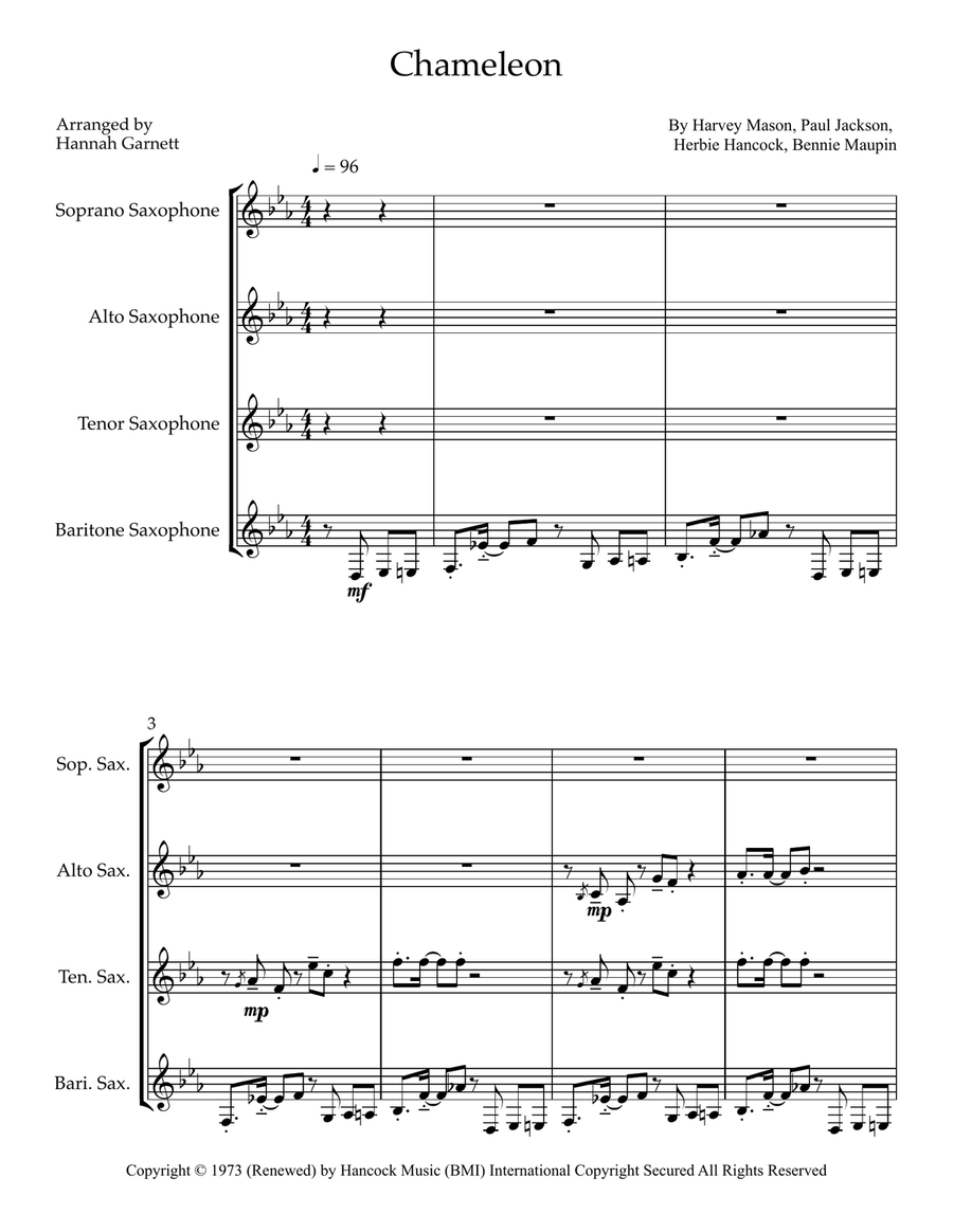 Chameleon Chameleon Saxophone Quartet scores gallery preview page 1