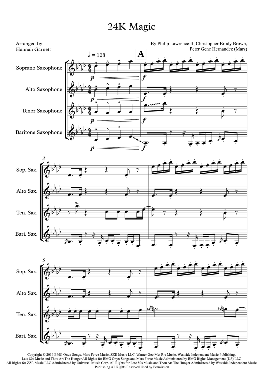 24k Magic 24k Magic Saxophone Quartet scores gallery preview page 1