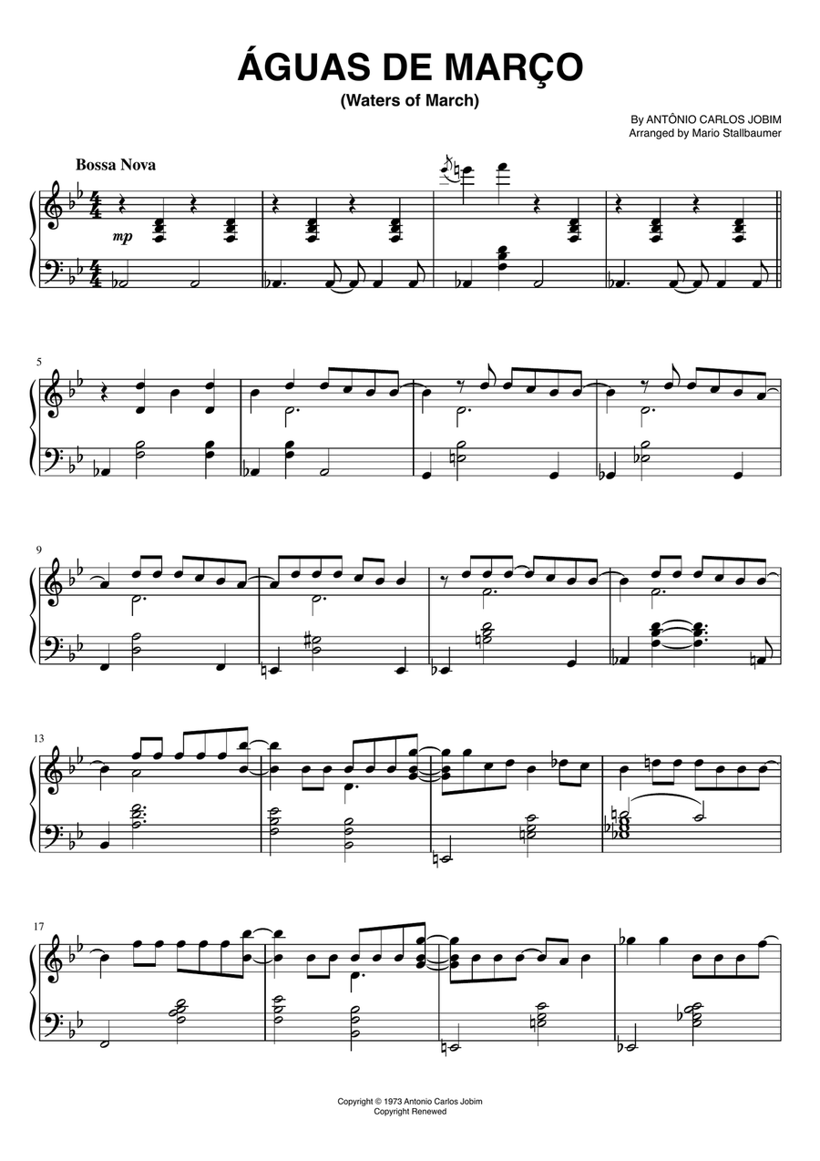 Águas De Março (Waters Of March) Piano Solo scores gallery preview page 1