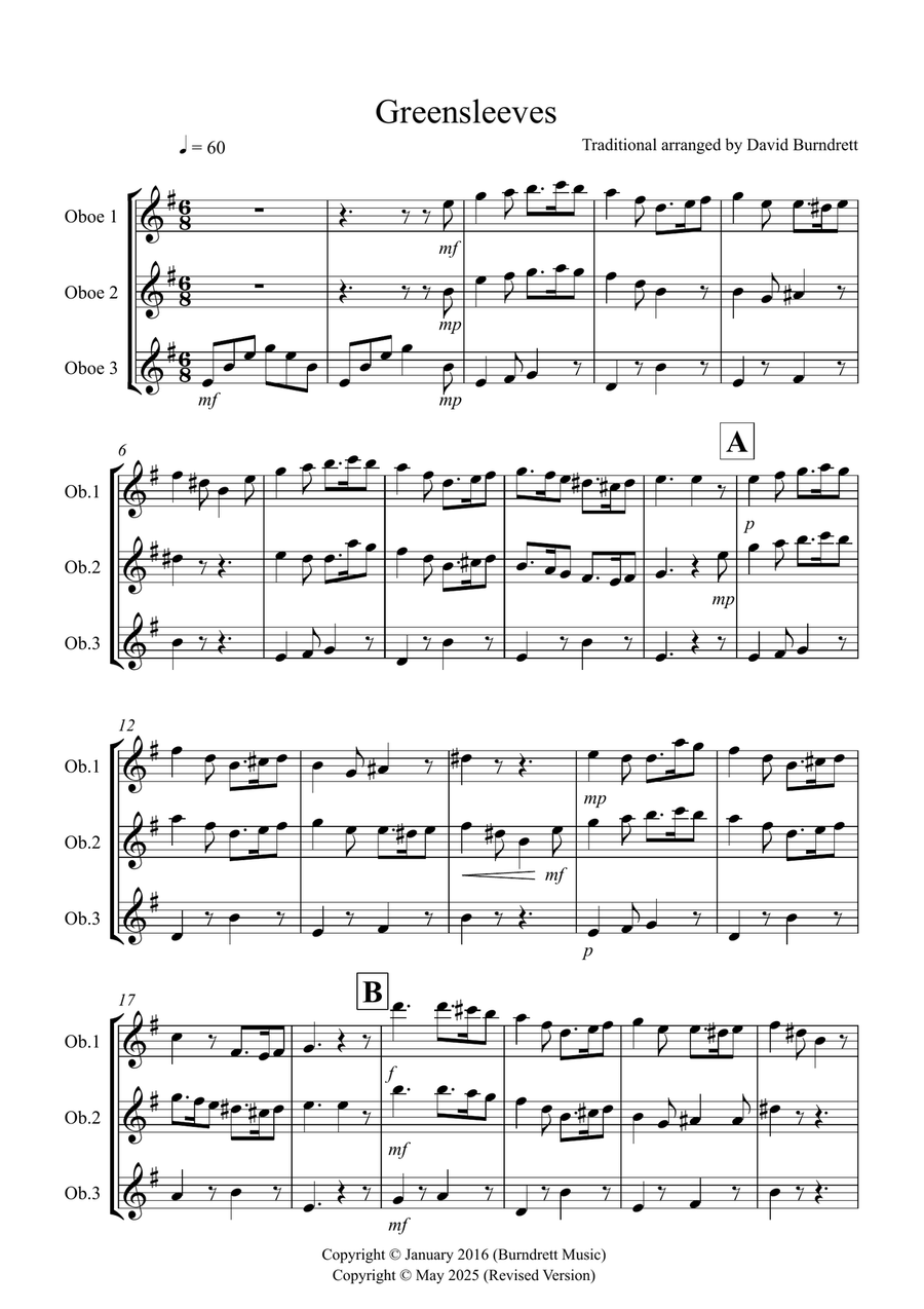 Greensleeves for Oboe Trio Woodwind Trio scores gallery preview page 1