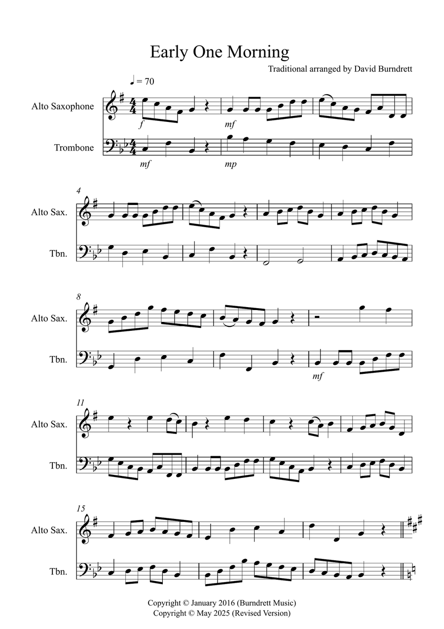 Early One Morning for Alto Saxophone and Trombone Duet Trombone Duet scores gallery preview page 1