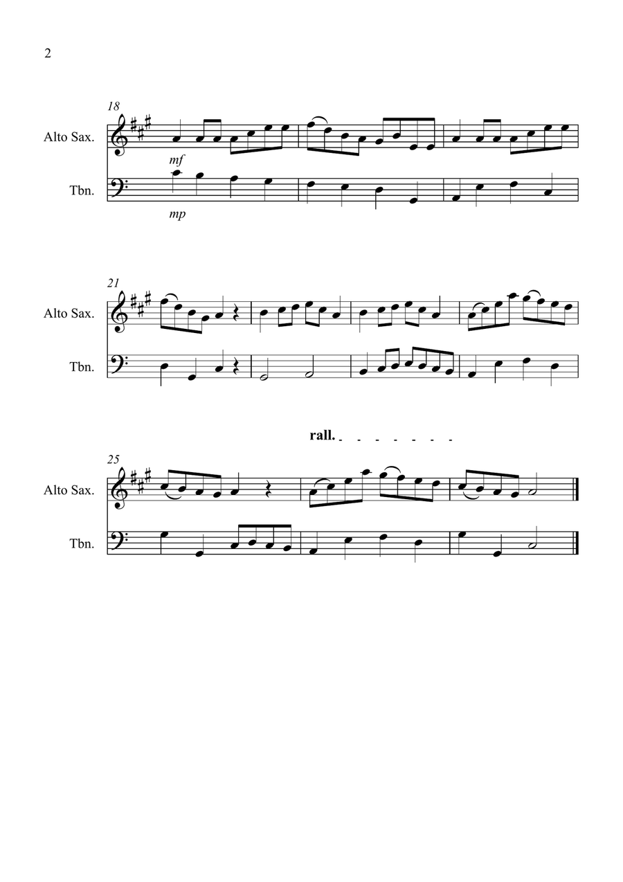 Early One Morning for Alto Saxophone and Trombone Duet Trombone Duet scores gallery preview page 2