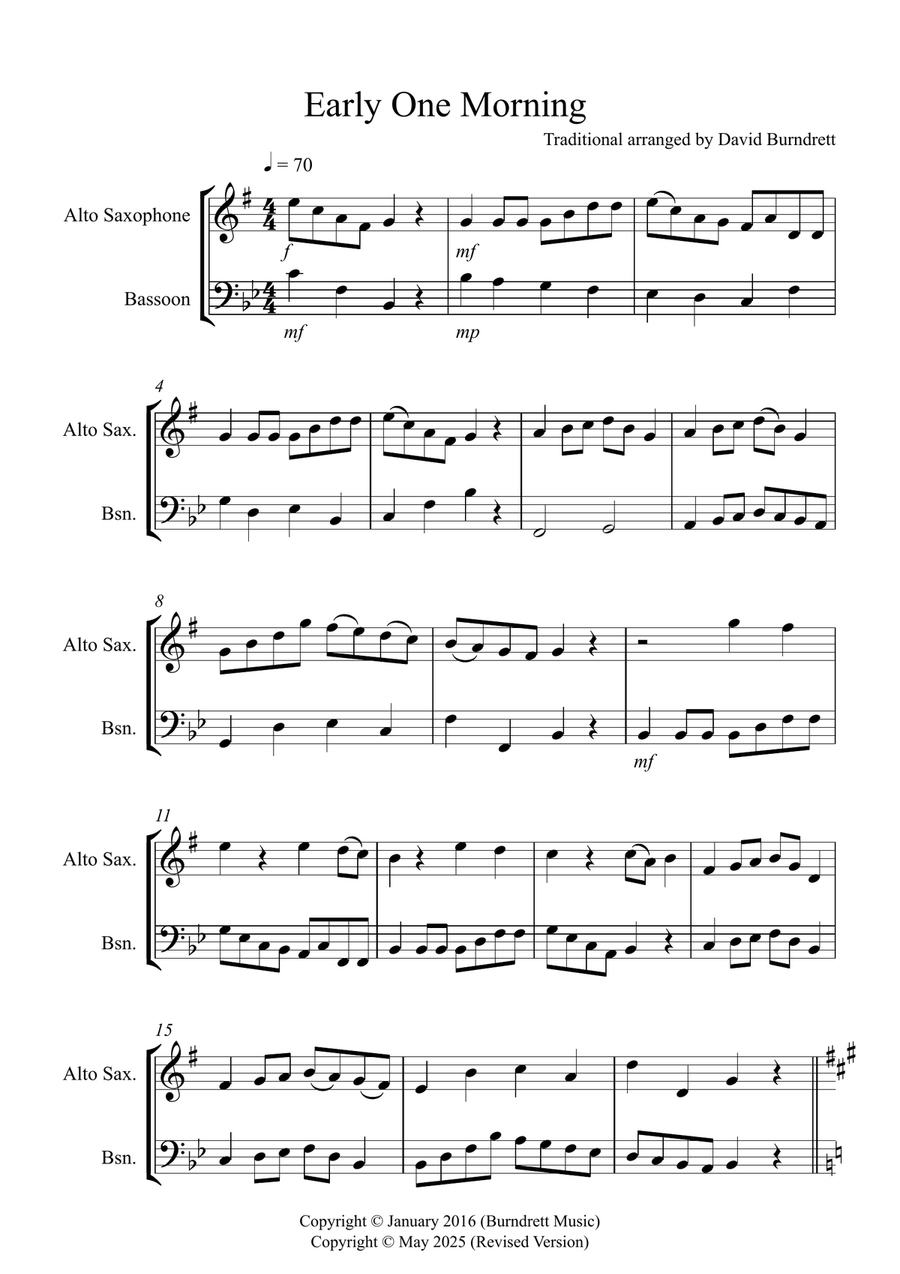 Early One Morning for Alto Saxophone and Bassoon Duet Woodwind Duet scores gallery preview page 1