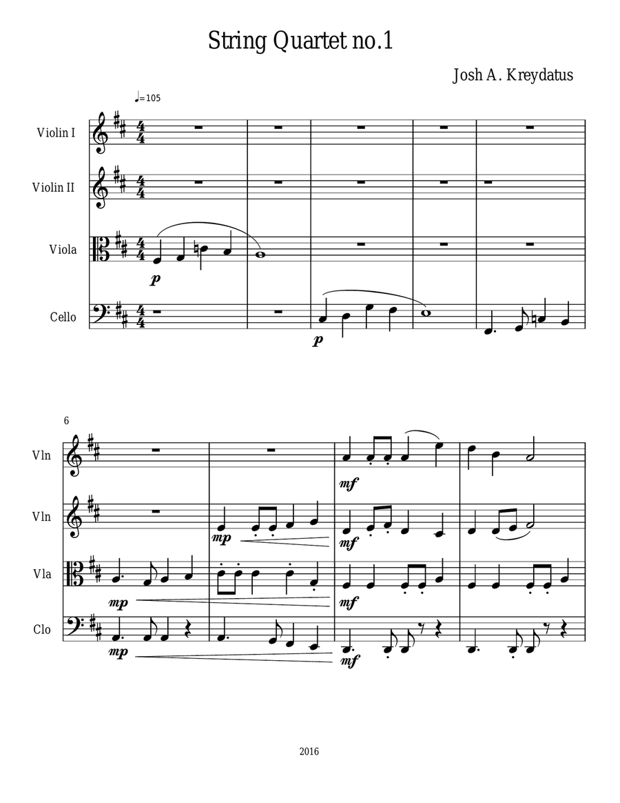 String Quartet in D major String Quartet scores gallery preview page 1