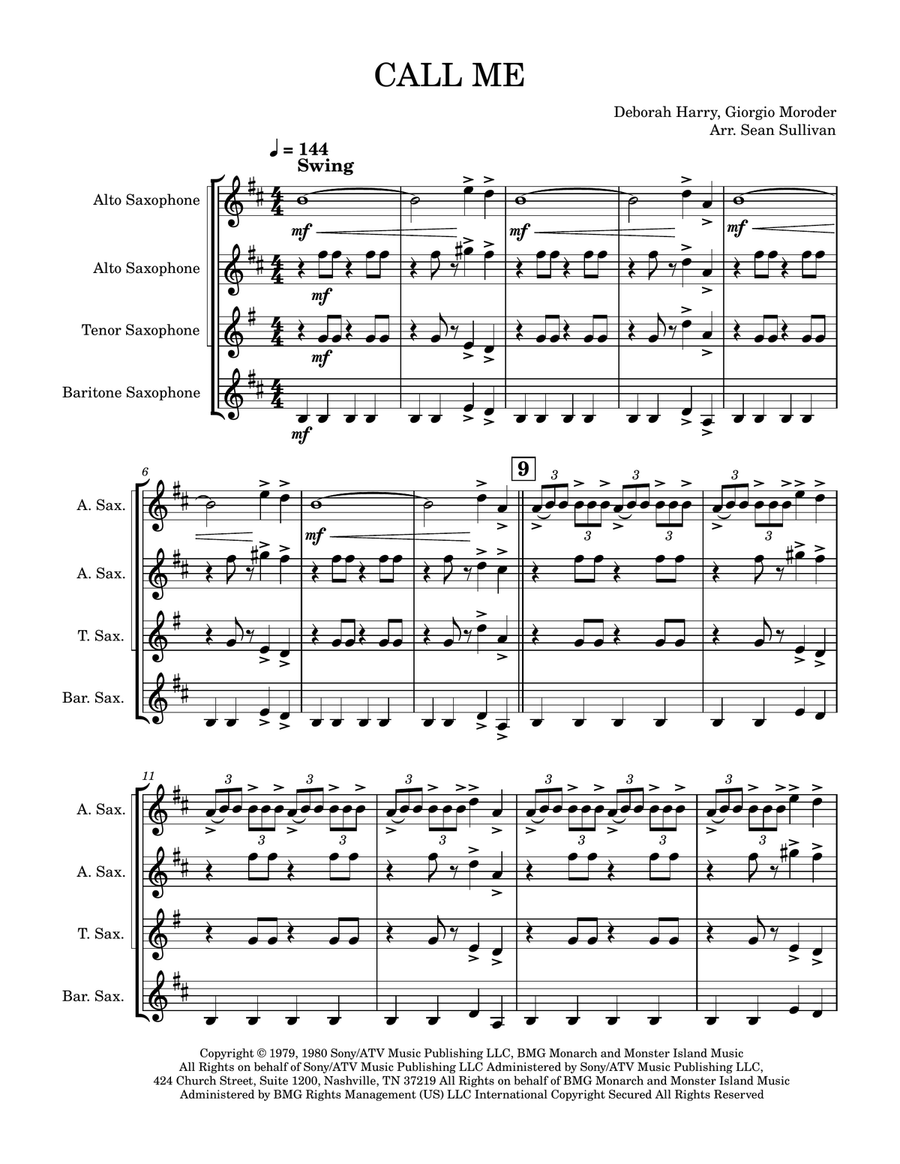 Call Me Saxophone Quartet scores gallery preview page 2
