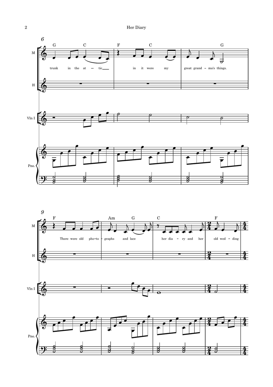 Her Diary (Great Grandma's Diary) duet violin and piano Small Ensemble scores gallery preview page 2