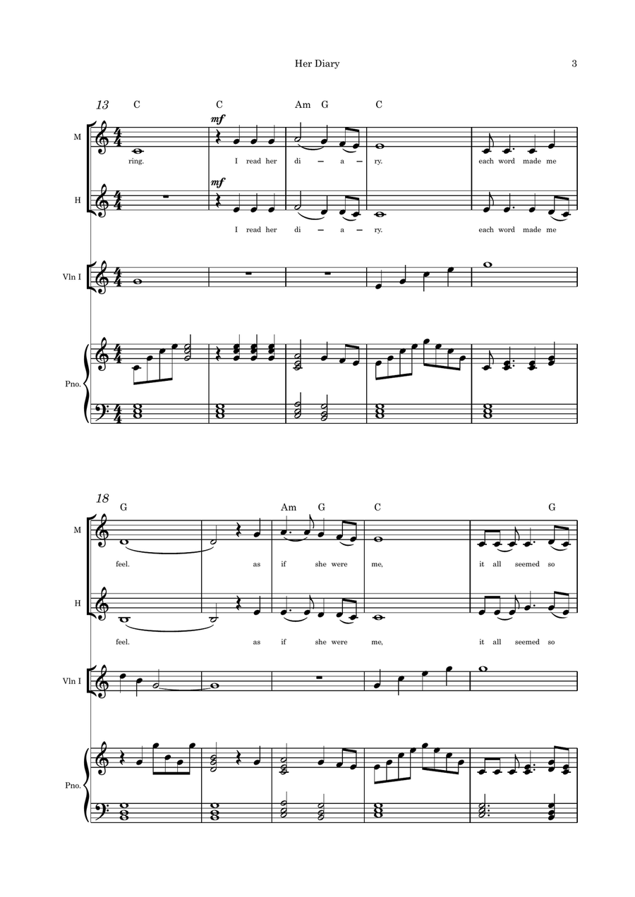 Her Diary (Great Grandma's Diary) duet violin and piano Small Ensemble scores gallery preview page 3