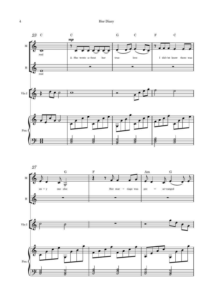 Her Diary (Great Grandma's Diary) duet violin and piano Small Ensemble scores gallery preview page 4