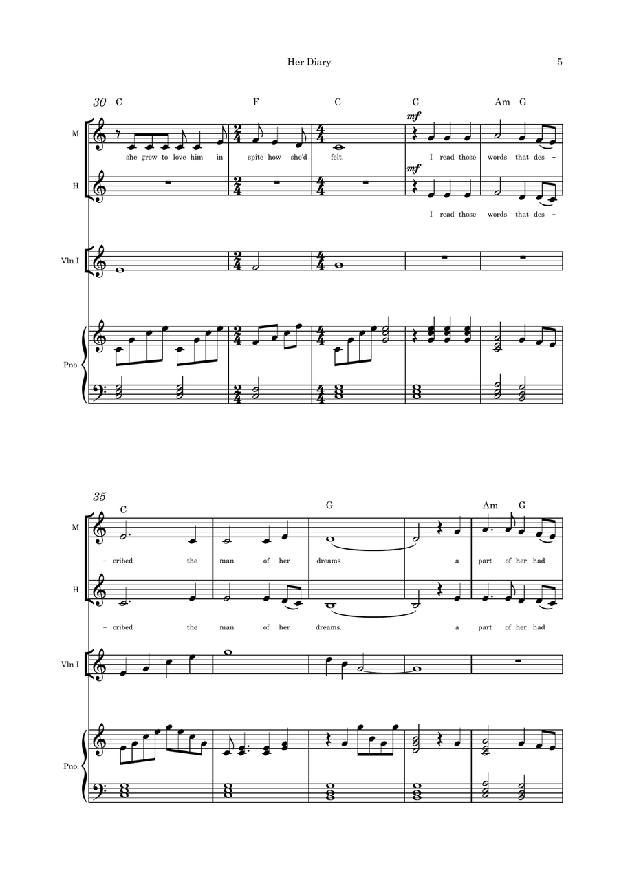 Her Diary (Great Grandma's Diary) duet violin and piano Small Ensemble scores gallery preview page 5
