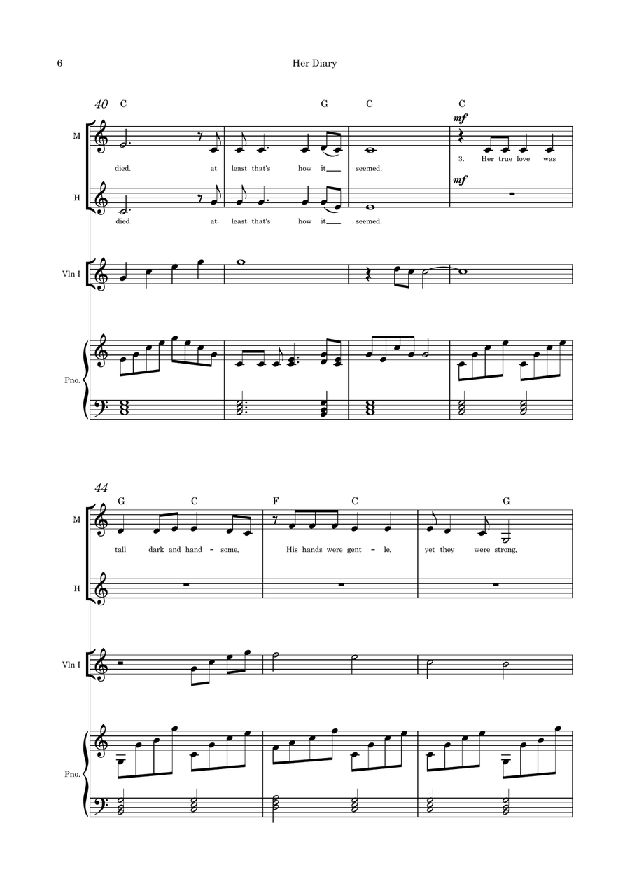 Her Diary (Great Grandma's Diary) duet violin and piano Small Ensemble scores gallery preview page 6