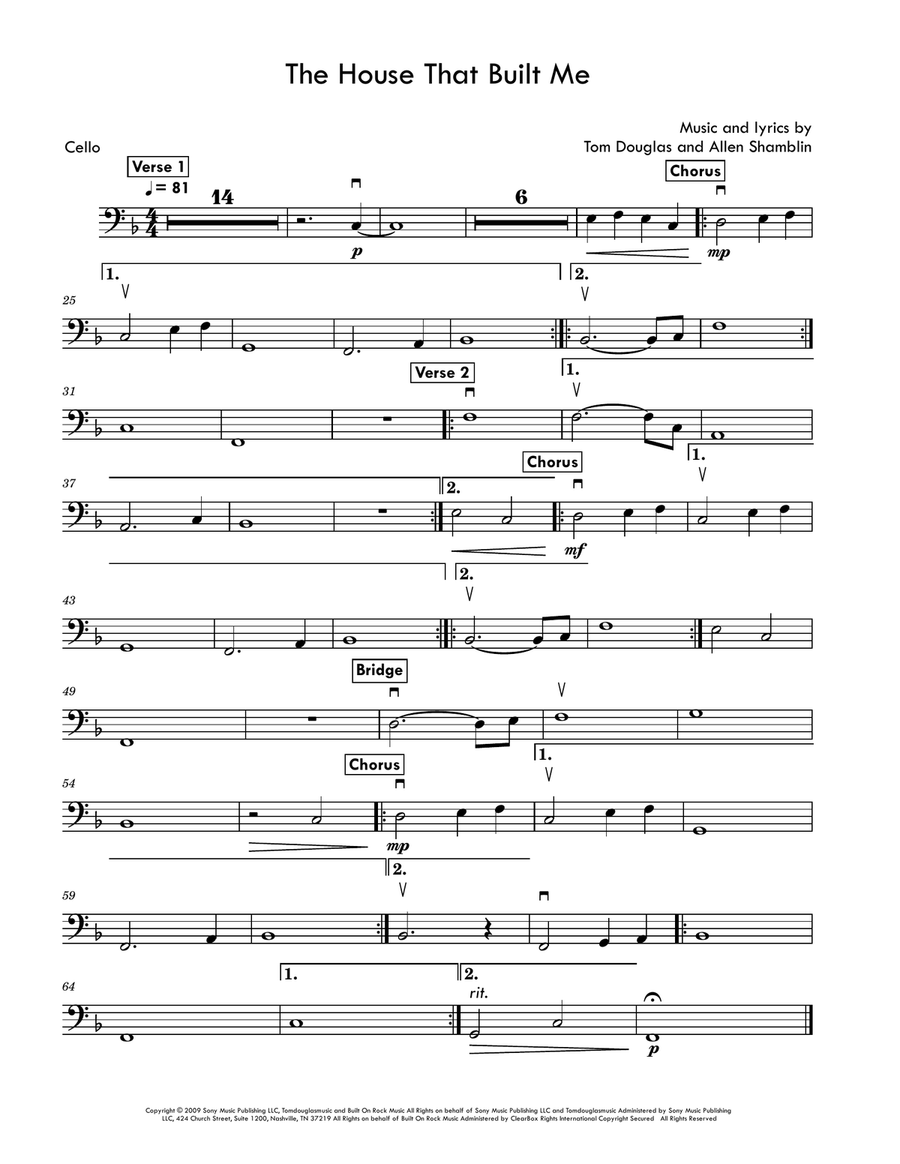 The House That Built Me The House That Built Me Cello Solo scores gallery preview page 1