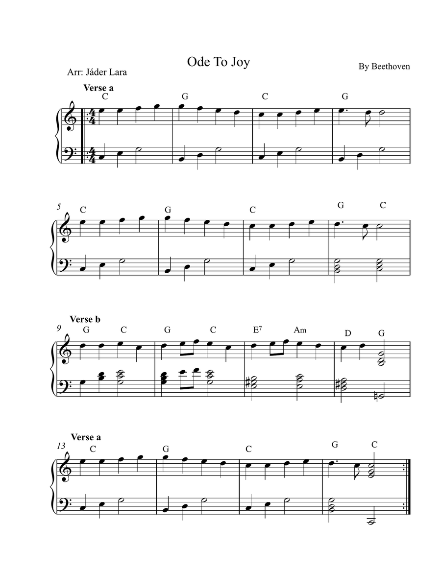 Ode to Joy Easy Piano scores gallery preview page 1